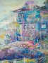 Ръчно изработена картина "Дом в лазурна синева", 53х72 см, снимка 3