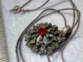 СТАР СКЪПОЦЕНЕН ПОСРЕБРЕН МЕДЕН МЕДАЛЬОН с НАТУРАЛЕН ГРАНАТ и СРЕБЪРНО КОЛИЕ СРЕБРО 925 ITALY 49773, снимка 4