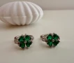 S925 Сребърни обеци с камък ( зелен цирконий ) детелина, снимка 1