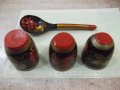 Лот от 3 бр. дървени чаши и лъжица рисувани съветски, снимка 6