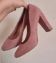Розови велурени токчета с дебела ток 41 номер, снимка 1