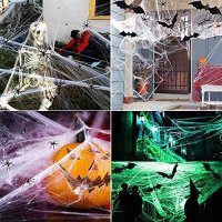 Нова Декорация за Хелоуин 80 г паяжина с 20 бр. фалшиви паяци 16 бр. 3D прилепи, снимка 3 - Други - 43227703