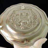 Чиния за стена,пано от калай с Лъв,котва,герб. , снимка 4 - Антикварни и старинни предмети - 37512558