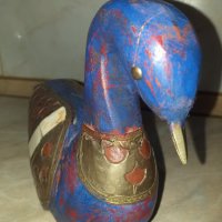 Страхотна синя дървена патица патка с месинг и кост, снимка 2 - Антикварни и старинни предмети - 43414181