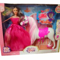 Кукла Ahelos, С кон, Пластмасови, Розова рокля, 27 См, снимка 1 - Кукли - 40510890