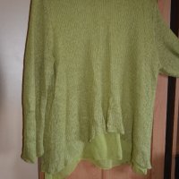 Пролетно-есенна плетена блуза с електриково зелено, с подплата от тюл, снимка 3 - Блузи с дълъг ръкав и пуловери - 43142903