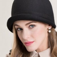 Елегантна дамска черна зимна шапка, ретро стил, 100% вълна, федора, снимка 4 - Шапки - 39551365