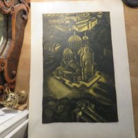 картина, голяма картина Църквата Александър Невски - цикъл Български старини - 70 те, снимка 8 - Антикварни и старинни предмети - 26852695