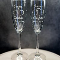 Гравирани сватбени чаши с графика и надпис по избор, снимка 2 - Чаши - 38203162