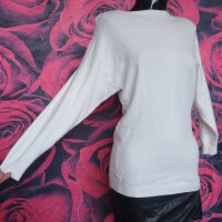 Бяло-черна зимна туника от плетиво и кожа С/М, снимка 2 - Блузи с дълъг ръкав и пуловери - 38913506