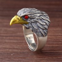 Масивен сребърен пръстен орел с рубини, снимка 3 - Пръстени - 34818852