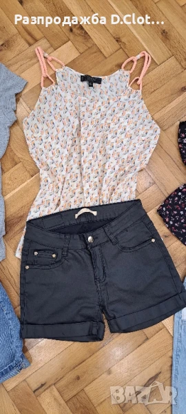 къси кожени панталонки и топ XS/S, снимка 1