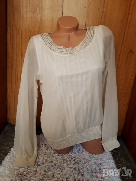 Мръсно бяла блуза шифон с перли мъниста М, снимка 1