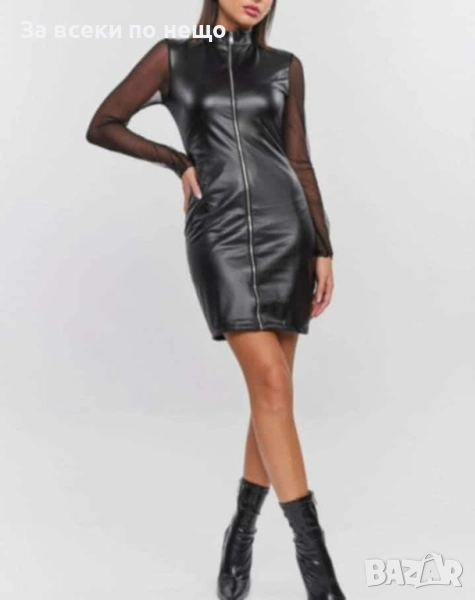 Дамска Черна Кожена Рокля Код I_151, снимка 1