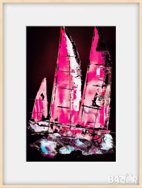 Лодки, акрил върху картон, 46х62см., снимка 1