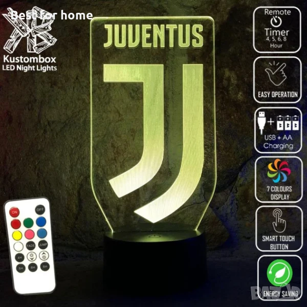 3D LED нощна лампа на футболен клуб ЮВЕНТУС, снимка 1