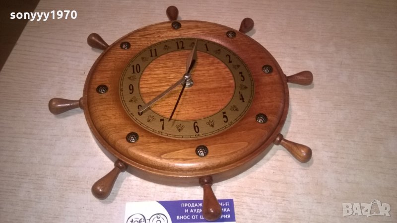 КОРАБЕН РУЛ-АНТИКА ЧАСОВНИК-МАСИВНО ДЪРВО-26Х3СМ, снимка 1