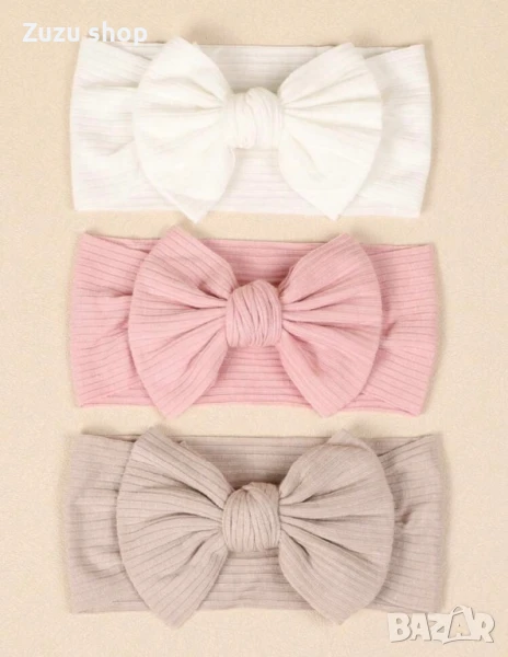 Комплект от 3 броя бебешки ленти за глава с панделка, снимка 1