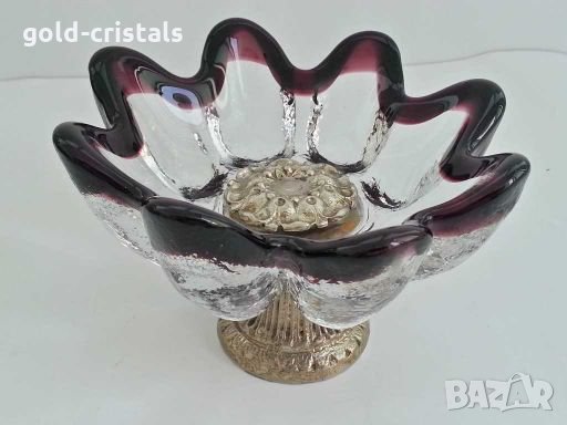 антикварна купа  фруктиера цветно  стъкло, снимка 1