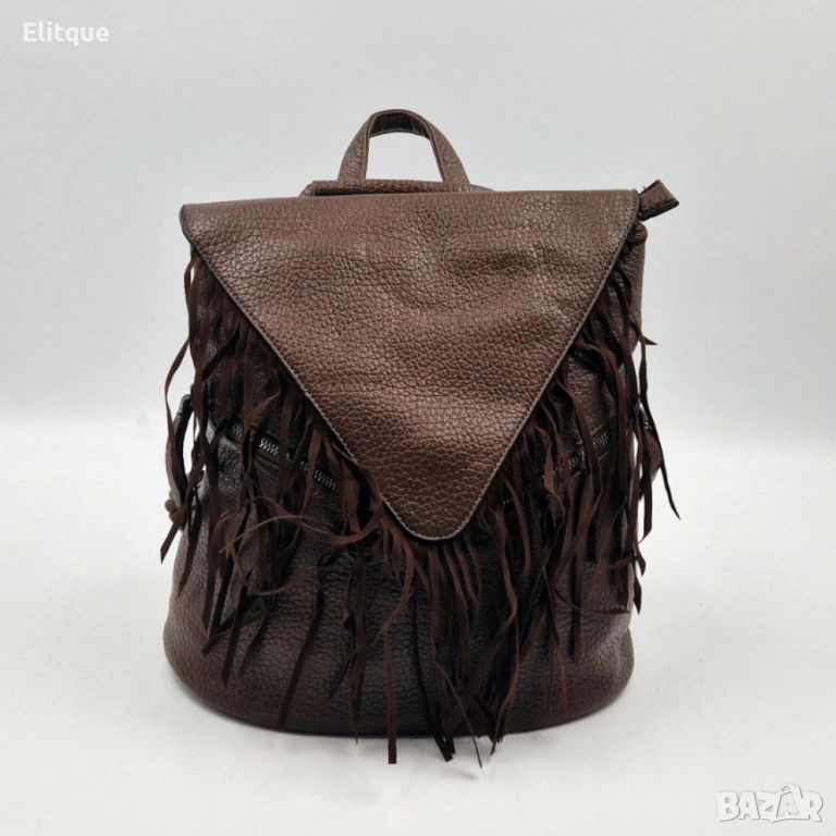 Дамска раница от еко к. с ресни – бохо стил, удобство и обем (36×30×16 см), снимка 1