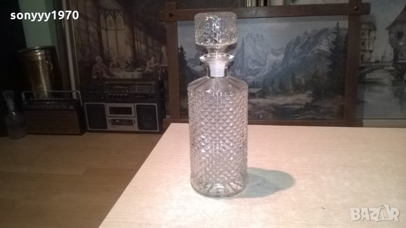 стилна стъклена бутилка с тапа за питиета-28х10см, снимка 1