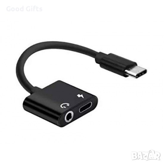 2в1 Кабел Преходник за музика и зареждане M Type - C КЪМ 3.5 F Type-C F ...