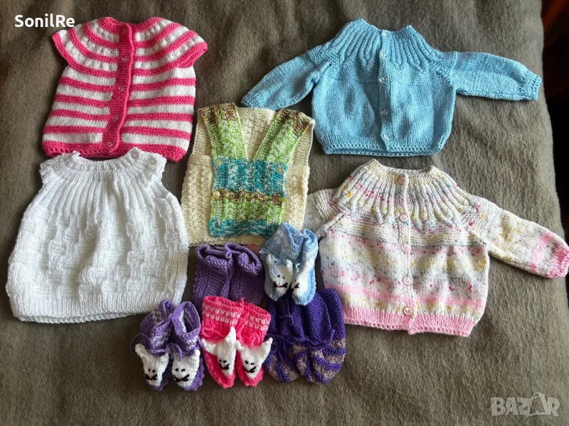Детски 100% вълнено пухкави и ръчно плетени драшки и терлички, снимка 1