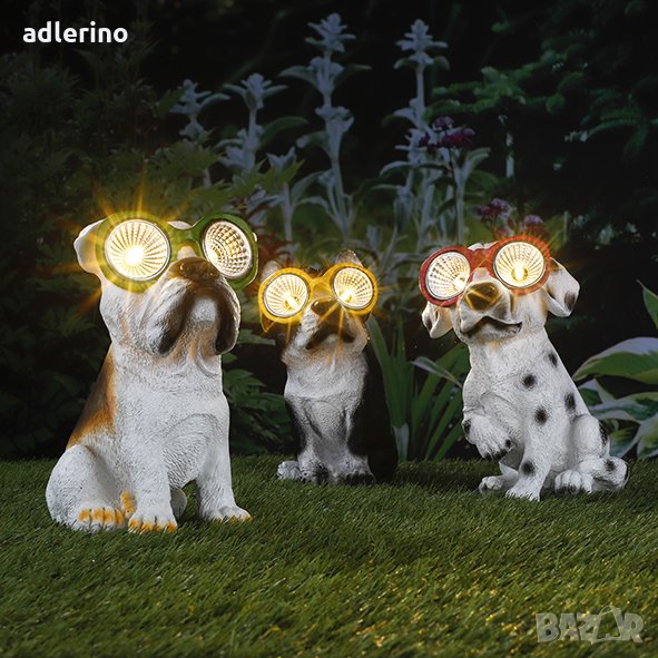 Соларна декорация Кучета, полирезин, градинска соларна декорация, соларни ЛЕД лампи, 1 брой, снимка 1