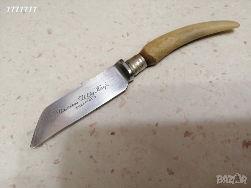 Старо ножче с дръжка от еленов рог, снимка 1