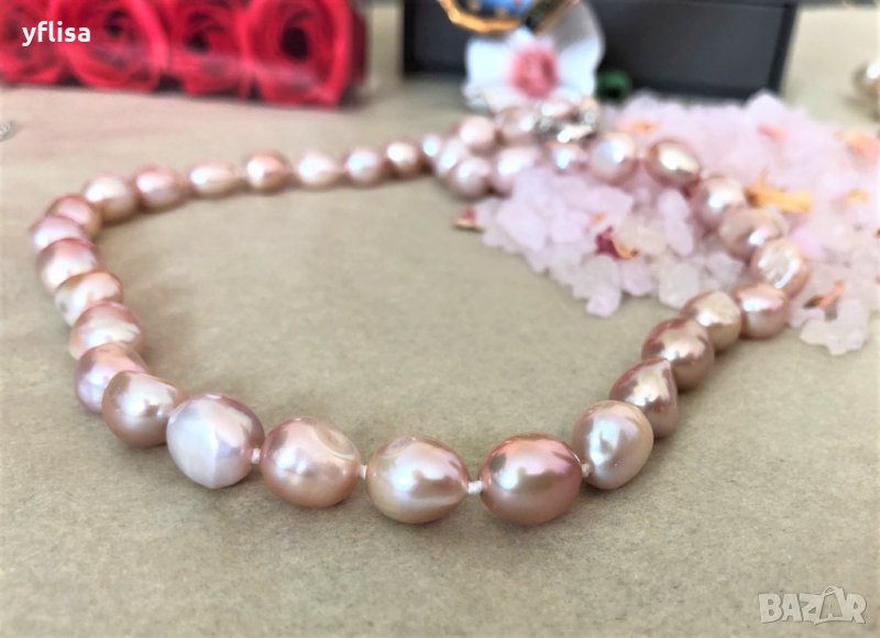 Розово колие от естествени ,барокови перли със сертификат, снимка 1