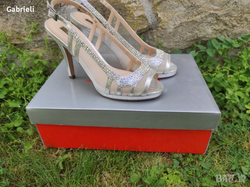 Megias Сребърни дамски обувки с висок ток, снимка 1