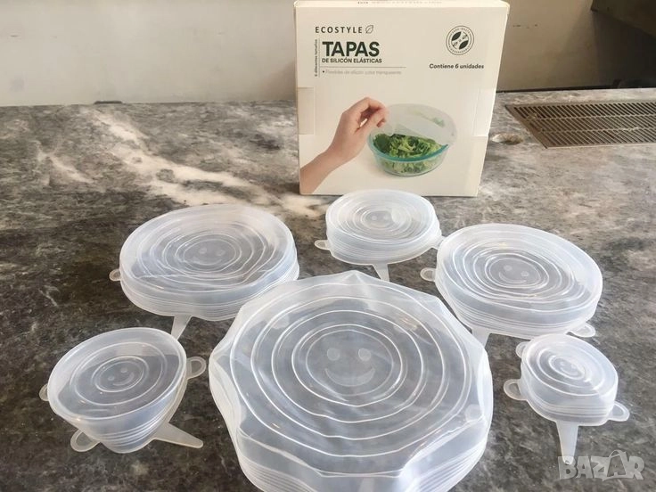 Комплект от 6 броя силиконови капаци за храна, снимка 1