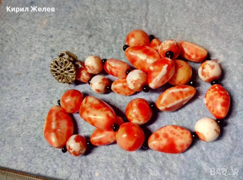 СТАР РЕТРО ГЕРДАН МЪНИСТЕНА ОГЪРЛИЦА с ПОЛУСКЪПОЦЕННИ КАМЪНИ и ФИЛИГРАННА БРОНЗОВА ЗАКОПЧАЛКА 28491, снимка 1