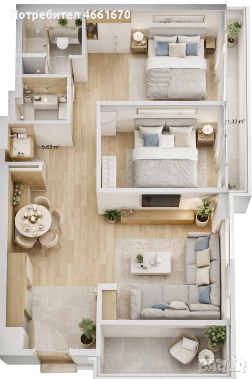 Тристаен апартамент в Южен, снимка 1