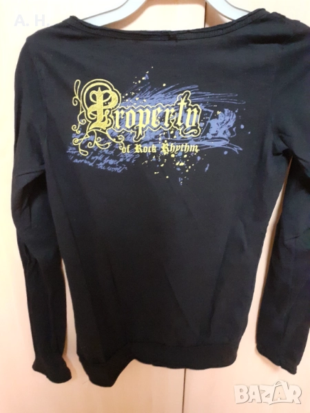 Черна памучна блуза с щампа, снимка 1