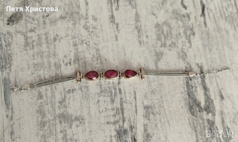 Сребърна гривна с рубини, снимка 1