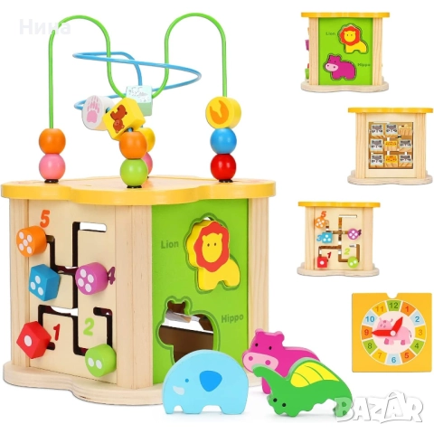 Дървен занимателен куб Montessori - 6 в 1, снимка 5 - Образователни игри - 52606422
