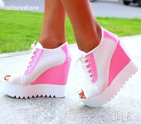 Летни боти на платформа - бяло с розово - K222 Ка