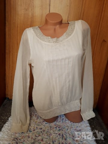 Мръсно бяла блуза шифон с перли мъниста М