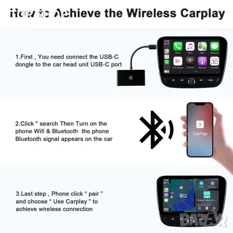 Безжичен CarPlay адаптер/Apple CarPlay/Plug&Play/вграден 5Hhz WIFI модул/от 2016г/iPhone IOS 10+, снимка 5 - Аксесоари и консумативи - 49308715