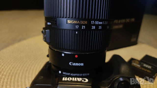 Canon EOS M50 + Sigma 17-50mm f/2.8 EX DC OS HSM + Canon адаптер, снимка 7 - Фотоапарати - 53597729