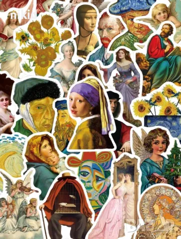 50 бр Арт Художествени Известни  самозалепващи лепенки стикери за украса декор картонена торта, снимка 2 - Други - 47934079