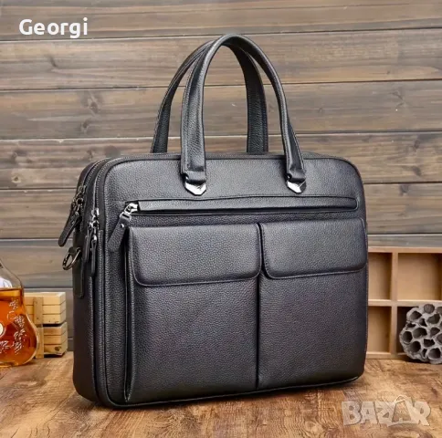 Есенна колекция*/ Луксозно/Елегантна, Премиум Бизнес чанта{куфарче за лаптоп 15} Естествена•кожа!