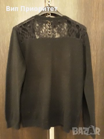 Черна жилетка плетиво + коприна , ефектен стайлинг, дантелени сегментина гърба зад врата и на рамене, снимка 8 - Жилетки - 37456400