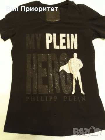 PHILIPP PLEIN - маркова тениска оригинална с камъни , изключително стегната хубава материя, черна 
