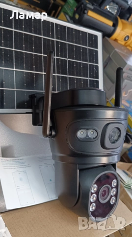 Двойна Соларна безжична водоустойчива камера WIFI 10MP iCSee въртяща осветяване, снимка 2 - IP камери - 53235657