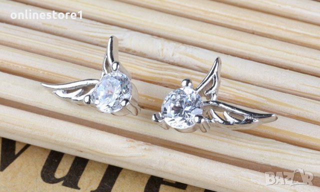 Сребърни Обеци Диамантени криле - 925 печат сребро BA216, снимка 5 - Обеци - 28147664