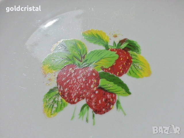 Стар български порцелан плато кръгло ягоди, снимка 6 - Антикварни и старинни предмети - 53238708