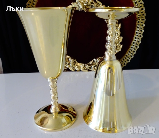 Бронзови чаши за вино 250 мл.,лози,грозде,позлата. , снимка 3 - Антикварни и старинни предмети - 52228396