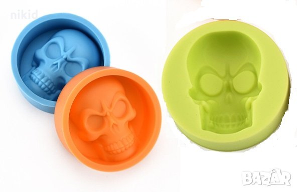 3d череп кръг дълбок силиконов молд форма калъп за фондан шоколад гипс лед